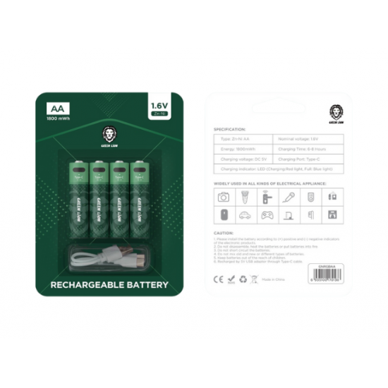 Green Lion Rechargeable Battery AA 1.6V Alkaline Battery